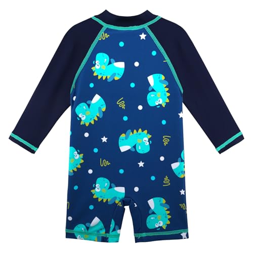 Image of HUAANIUE Toddler Boy Swimsuit Rashguard One-Piece Swimwear 0-6 Years | UPF 50+ sun protection, front zipper with chin guard, 4-way stretch quick-dry fabric, flatlock seams anti-chafing