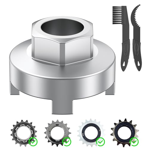 Pawfly Bike Single Speed Freewheel Removal Tool with Sprocket & Chain Cleaning Brushes 4 Notch Sprocket Puller Tool BMX Bicycle Freewheel Remover One-Speed Freewheel Disassembly Tool Silver
