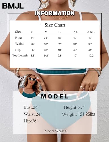 Image of BMJL Women's High Waisted Bikini Ribbed Two Piece Swimsuit High Cut Color Block Adjustable Straps Bathing Suit