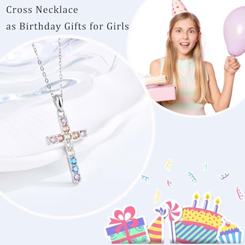 3-11 Year Old Girls Birthday Gifts, Colorful Cross Necklace Jewelry Happy Birthday Present for Girls Daughter Granddaughter Sister Niece with Birthday Card2