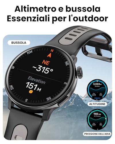 Smart Watch Gps, Orologio Smart Con Schermo Amoled Da 1.43" Per Uomo/Donna, Tracker Fitness, Compass Smartwatch Militare, Compatibile Con Android & Ios (Rispondi/Chiamate Bluetooth) (Nero) - 3