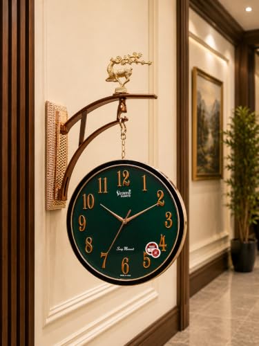 Image of Double-Sided Station Victorian Style Clock, Retro Watch Railway Design, Plastic Frame, Vintage Wall Decor for Home, Cafe, Office and Decorative Item Bedroom Hostel Living