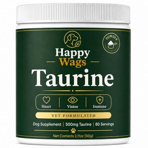 Happy Wags Taurine Powder for Dogs Pure Amino Acid Supplement Heart Vision Immune Aging Support Tasteless Food Topper Daily Scoop All Breeds Ages 2.11 Oz (1pc)