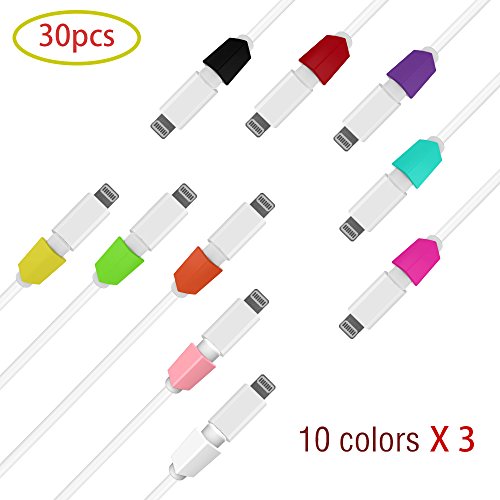 Cable Protector（30packs） LabelBro Cable Savior for Apple iPhone Laptop MacBook Charge USB Cable Saver and Fixer iPhone8/8plus iphone7/7plus iphoneX iPhone（10different Colors）