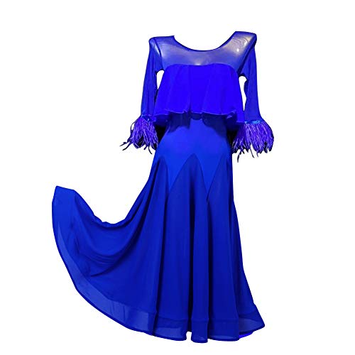 National Standard Ballroom Dance Competition Dress Women Flared Sleeves Womens Lyrical Costume Royal Blue