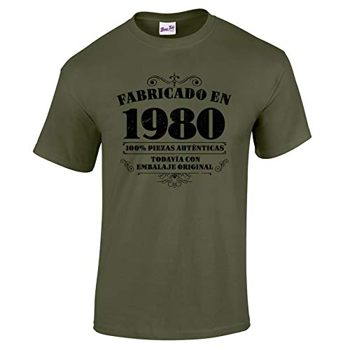 Bang Tidy Clothing Camiseta de Hombre para Regalo de 40 cumpleaños Manufactured 1980 en Verde Militar Talla M