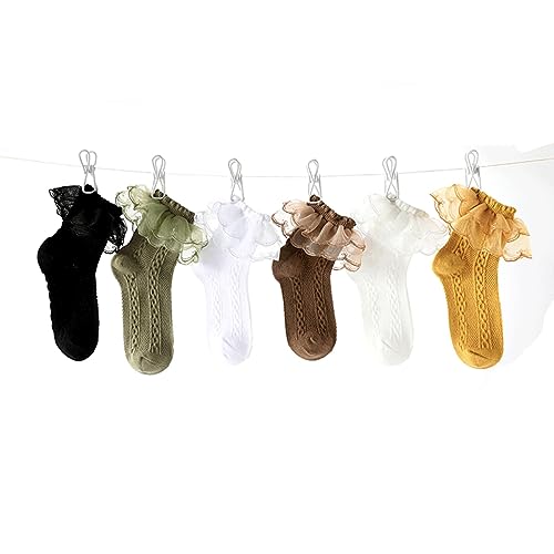 Ashmyova Girls Ruffle Lace Trim Cotton Socks Kids Girl Eyelet Frilly Comfortable Princess Style Dress Socks 6 Pairs2