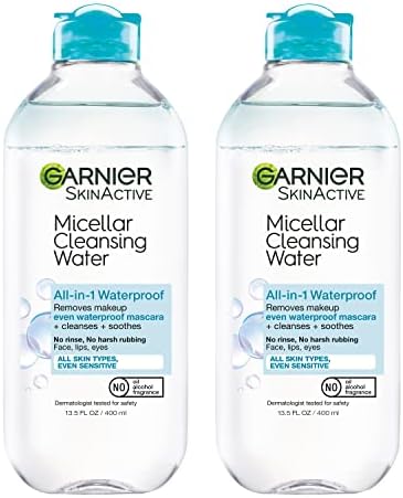 Garnier SkinActive Micellar Water For Waterproof Makeup, Facial Cleanser & Makeup Remover, 13.5 Fl Oz (400mL), 2 Count (Packaging May Vary)