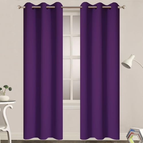 Yakamok Soft Room Darkening Grommet Window Drapes Thermal Insulated Light Blocking Blackout Curtains for Bedroom(38Wx90L,Purple,2 Panels)