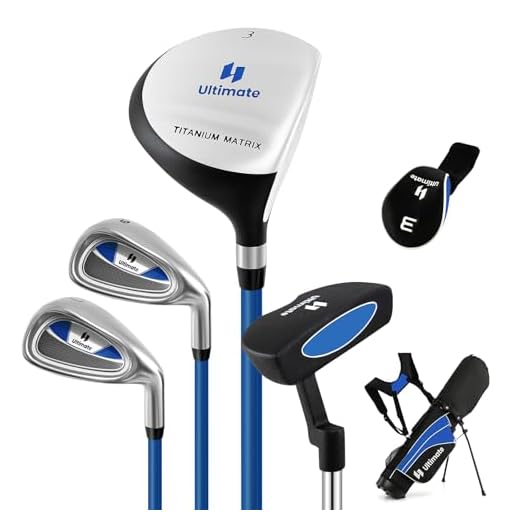 Tangkula Junior Complete Golf Club Set for Children Ages 8 and Up, Right Hand, Includes 3# Fairway Wood, 7# & 9# Irons, Putter, Head Cover, Golf Stand Bag, Perfect for Children, Kids(Blue)
