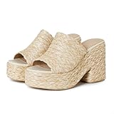 CYNLLIO Platform Sandals for Women Espadrilles Wedegs Open Toe Heels Raffia Woven Slides Chunky Heeled Boho Shoes for Summer Beach Vacation Size 7.5