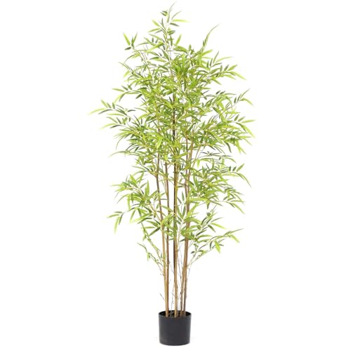 Bamboo Tree Artificial 5FT, Artificial Bamboo Tree with Real Trunk and Lifelike Leaves, Faux Bamboo Plants for Home Decor Indoor, 1 Pack