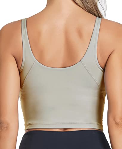 Image of Oalka Sports Bra Womens Longline Padded Crop Yoga Tank Tops