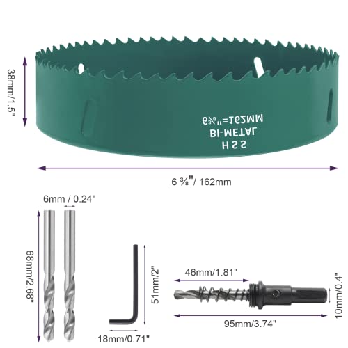 Image of 6 3 /8 Inch / 162mm Hole Saw with Arbor, 6.375 Inch Hole Saw HSS Bi-Metal Hole Cutter Smoothly Cutting in Cornhole Boards, Plastic, Wood, Fiberboard, Drywall