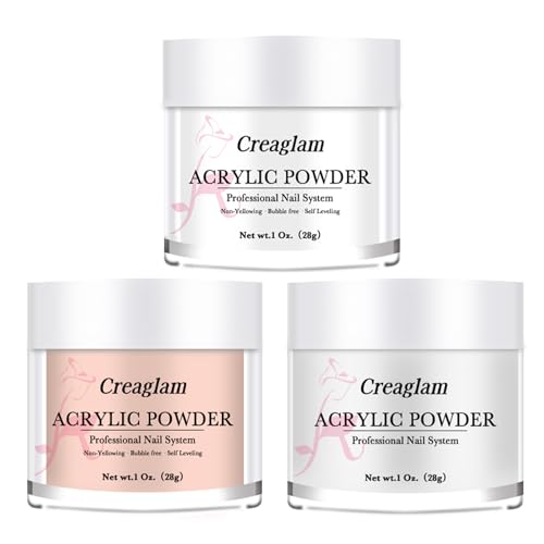 Creaglam Cover Acrylic Powder for Nail: 3 Pcs Super Acrylic Nail Powder Polymer for Carving Nails - 28g Clear White Nude Professional Colored Acrylic Powder Kit - 3D French Nail Manicure Extension