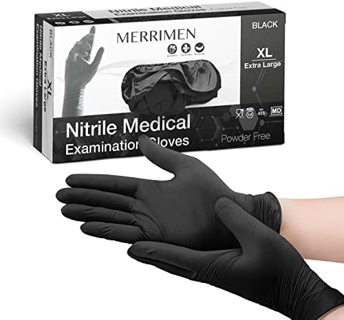 Merrimen Nitrile Gloves - BLACK | Disposable  Box of 100 | Small Ambidextrous Nitrile Gloves | Latex & Powder Free | For Safe Hands Against Allergies