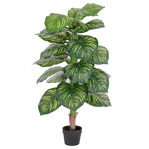 Baroni Home Pianta Artificiale per Interno ed Esterno, Pianta Caladium Finta Decorativa per Soggiorno, Camera da Letto, Cucina, Altezza di 120 cm