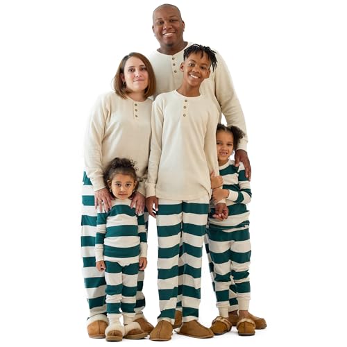 Butterblu JAMIE Matching Family Jammies Holiday Pajamas 100% Organic Cotton PJs Adults Kids Toddlers Baby Pets Green Jumbo Stripe 4T
