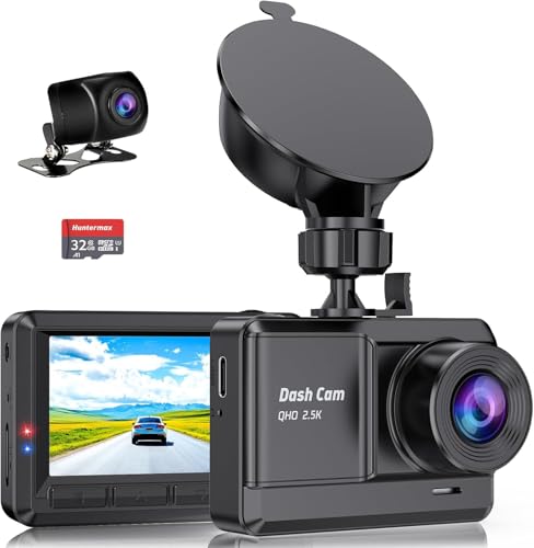 2.5K+1080P Mini Dash Cam Front and Rear, Dash Camera for Cars with 32GB SD Card, 2.45 inch IPS Screen, 2 Mounting Ways, Night Vision, WDR, G-Sensor Lock, Loop Recording, Parking Monitor, Black