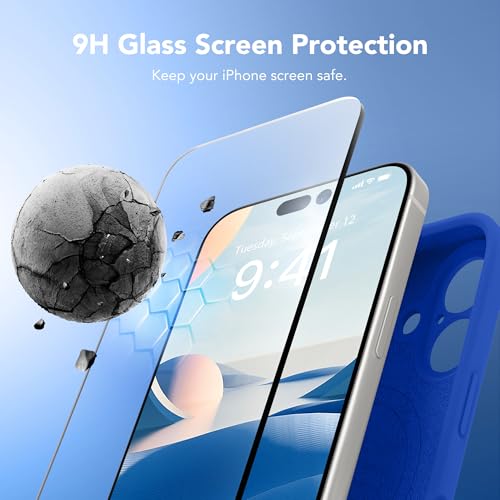 Image of Magnetic for iPhone 16 Case, Compatible with MagSafe, [Screen Protector + Full Camera Protection], Silicone Shockproof Anti-Scratch Protective Phone Case for iPhone 16 6.1 inch, Klein Blue