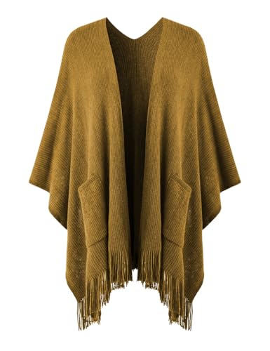 Ferand Poncho châle avec poches ouvertes sur le devant pour femme - Cardigan en tricot confortable et léger, jaune, taille unique Ferand Poncho châle avec poches ouvertes sur le devant pour femme - Cardigan en tricot confortable et léger, jaune, taille unique