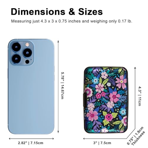 Image of Credit Card Holder, Metal Card Wallet RFID Blocking Mini Slim Aluminum Business Hard Card Case for Women Men (Abstract Flowers)