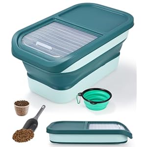 Zawaer Contenedor de Comida para Mascotas 5KG,Contenedor Pienso Perro Gato Plegable Cubo Caja Almacenamiento Comida con Pala Taza Medidora,Contenedor de Comida para Perro,Contenedor para Pienso.verde