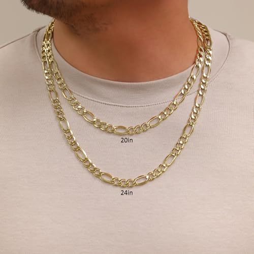 Nuragold 14K Real Yellow Gold Figaro Link Chain Necklace 16"-30" (2mm-7.5mm) Italian Jewelry for Men & Women2