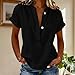 Linen Tops for Women 2026 Trendy Summer Short Sleeve Shirts Dressy Loose Casual Button V Neck Blouses Clothes Black