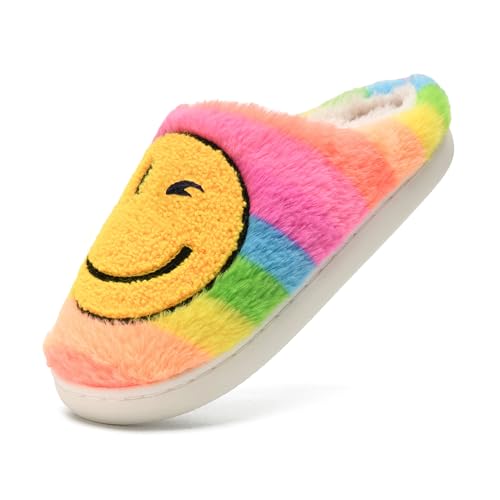 COVS Cute Kids Face Slippers - Soft Plush Non-Slip Rainbow ToddlerBig Kids Size 1-2