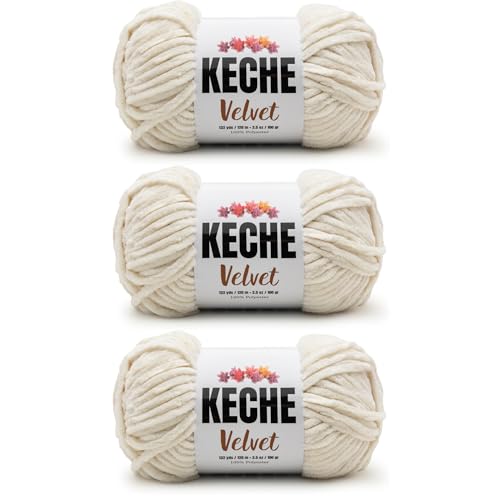 Image of Keche Velvet Yarn for Crocheting, Soft Chenille Bulky Baby Blanket Amigurumi Yarn 3x100 gr (3x132 yds) (3- Skeins) - Cream