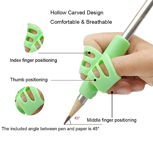 Image of WOTOFY Pencil Gripper for Kids Handwriting - Pack of 3 Pencil Holders for Posture Support - Soft Silicone Writing Aid for Toddlers, Preschoolers, Students, and Young Learners-Multi-Color Design