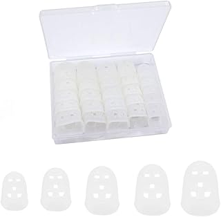 5 Sizes Guitar Fingertip Protector With Compact Box, Premium Silicone Guitar Finger Guards, Non-Slip Breathable Fingertip Protection Covers Caps for Sewing, String Instruments (Transparent)