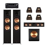 Klipsch Reference Premiere RP-8000F II 5.1.2 Bookshelf Speaker Home Theater System with 8” Cerametallic Woofers in Walnut with Onkyo TX-NR6100 7.2 Channel THX Certified Network AV Receiver