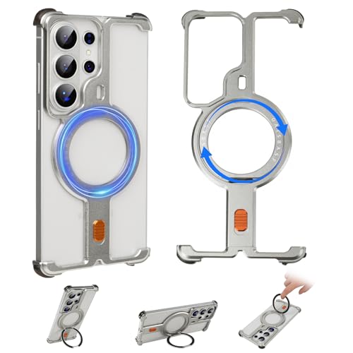 Coque Samsung S26 Ultra en titane naturel avec lunette métallique et anneau magnétique Magsafe