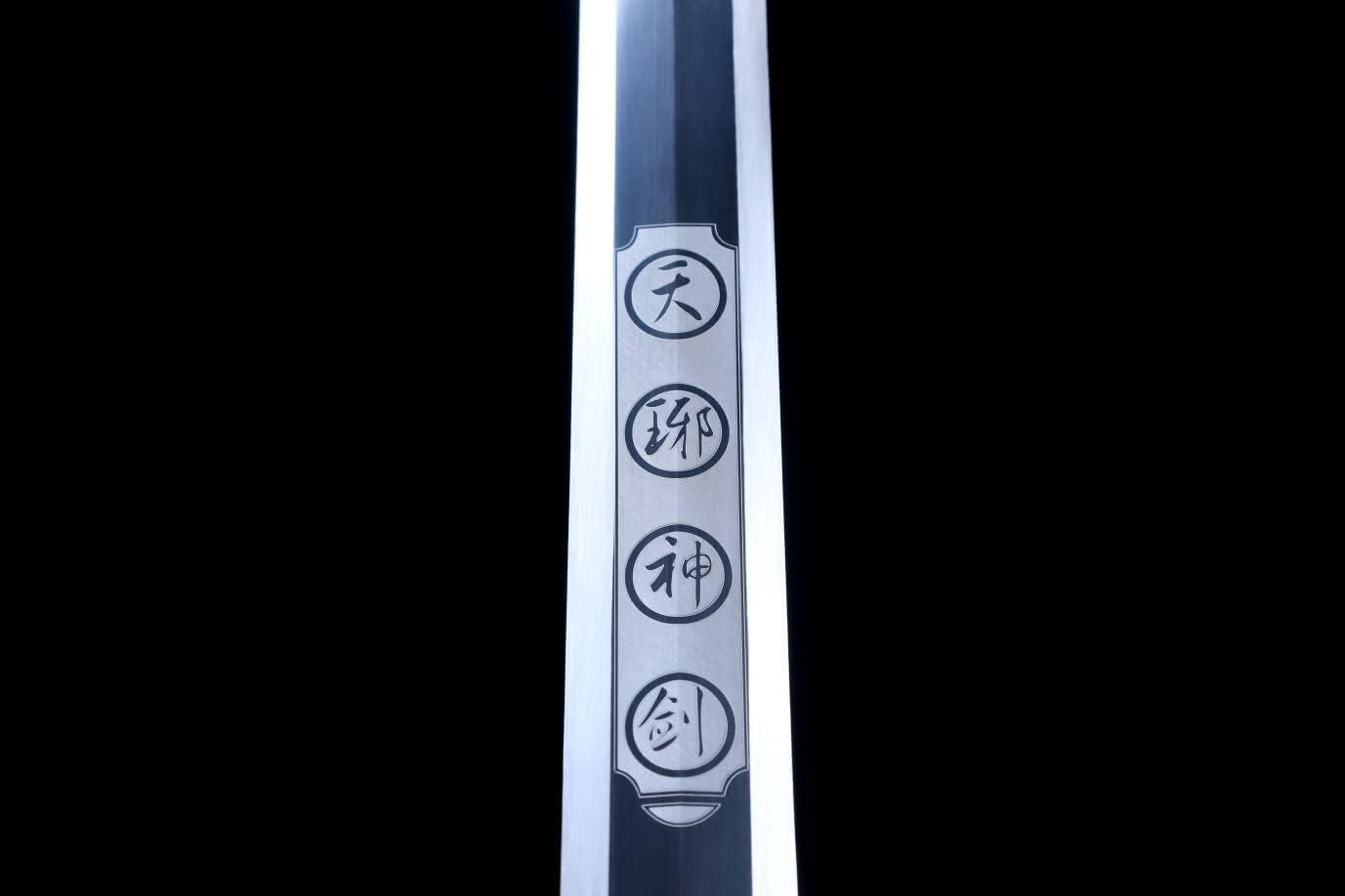 LOONGSWORD Chinese Han Jian Sword – Hand-Forged High Carbon Manganese Steel Octahedral Blade, Black Alloy Fittings, Blue Pattern Faux-Leather Scabbard, Collectible & Martial Arts Display, 42.5"