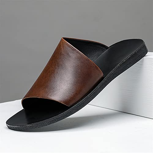 Slide Sandals For Men Genuine Leather Open Toe Sport Sandals Single Layer Wide Strap Non-slip Slide Sandal4