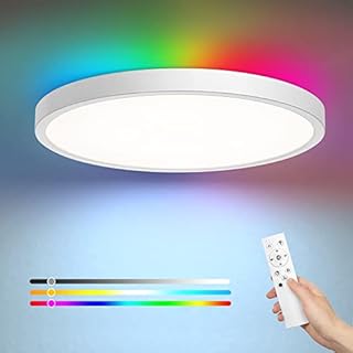 EDISHINE Ceiling Light with Remote Control, 24W+4W RGB Dimmable Ceiling Lamp, 2700K-6000K Bathroom Light for Bedroom, Home Office, Living Room, Kitchen, UKCA/ErP Listed, White