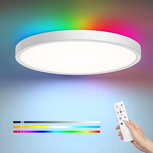 EDISHINE Ceiling Light with Remote Control, 24W+4W RGB Dimmable Ceiling Lamp, 2700K-6000K Bathroom Light for Bedroom, Home Office, Living Room, Kitchen, UKCA/ErP Listed, White