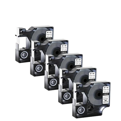 Ruban thermorétractable imprimante étiquette 5PK noir blanc 6 9 12 18 24 mm