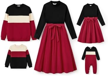 PATPAT Family Matching Outfits for Fall Winter Long Sleeve Women Dresses and Sweatshirts Sets for Holiday Photoshoot