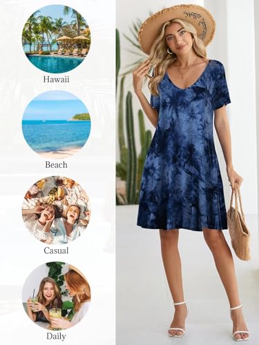 Image of BELAROI Women Casual Summer Dresses Loose Tshirt Beach Sundress V Neck Plus Size Swing Tunic Pockets