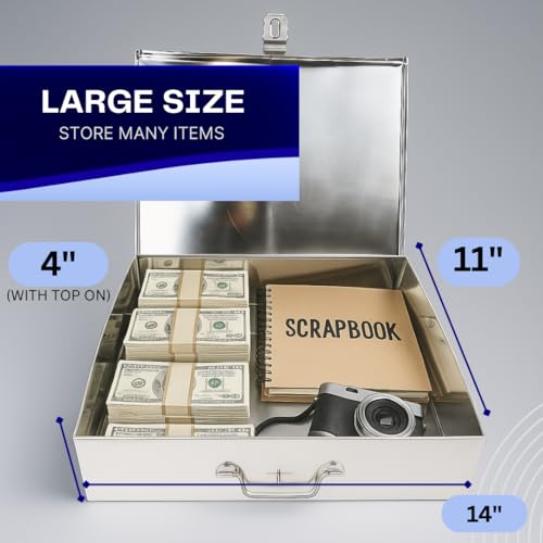 Image of Bin Buddy Large Steel Storage Lock Box for Padlock || 11'' x 14'' x 4'' || Store Valubles and Important Documents, Great for Mystery Games