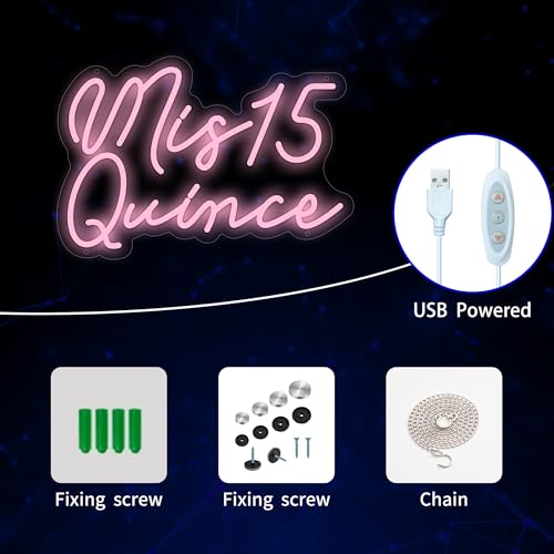 Image of Moneter Mis 15 Quinceanera Neon Signs for Wall Decor Neon Lights for Bedroom Led Signs Suitable for Quinceanera Christmas Birthday Party Unique Gift for Girls