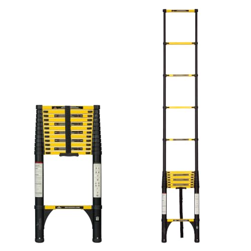 Image of Corvids 5.1m (17 ft) Folding Carbon Steel Telescopic Ladder, 2-Year Warranty, 13-Step Heavy Duty Extension Ladder, Q195 Rustproof Alloy Steel, Portable & Collapsible Ladder for Home & Outdoor use