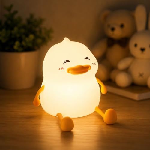 Image of Btag Cute Baby Duck Silicone Night Lamp for Kids | USB Rechargeable Soft LED Night Light | Dimmable Touch Sensor Bedside Lamp | Squishy BPA-Free Nursery Lamp for Baby Room, Bedroom & Gift. (NL039)