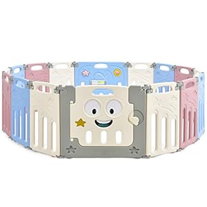 COSTWAY Baby grondbox, 16 paneel opvouwbaar babybox speelbox kinder activiteiten centrum met vergrendeling deur & anti…