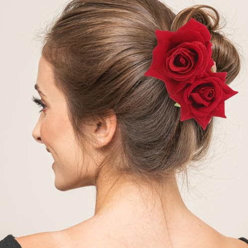SOLUSTRE Hairpin Rose Hair Clip Elegant Bobby Pin Women Rose Hair Accessories for Ladies Girls Valentines Day Decoration Red - Image 4