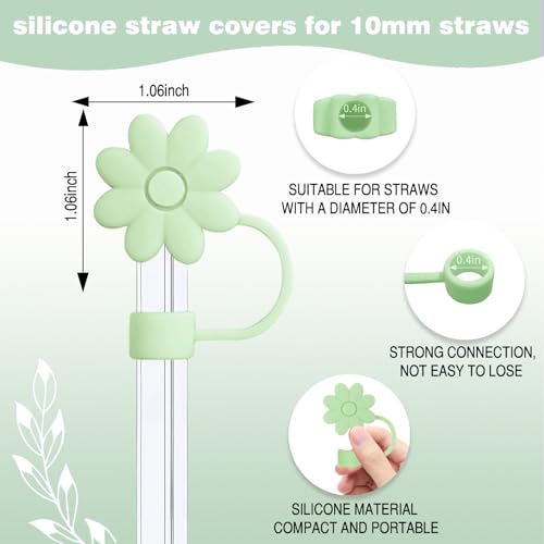Hpebl 7Pcs Cup Accessories for Stanely Cups 40&30oz Green Flower Silicone Boot Straw Covers Toppers 10mm(0.4in) Spill-Proof Stopper Set Handle Charm for Stanely Cup Tumbler Accessorises — view 2