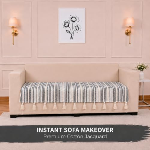 Image of STITCHNEST 'Nomad Weave Collection' 3 Seater Sofa Cover| Elegant Jacquard Fabric, Decorative Tassels, Washable & Durable for Modern Living13